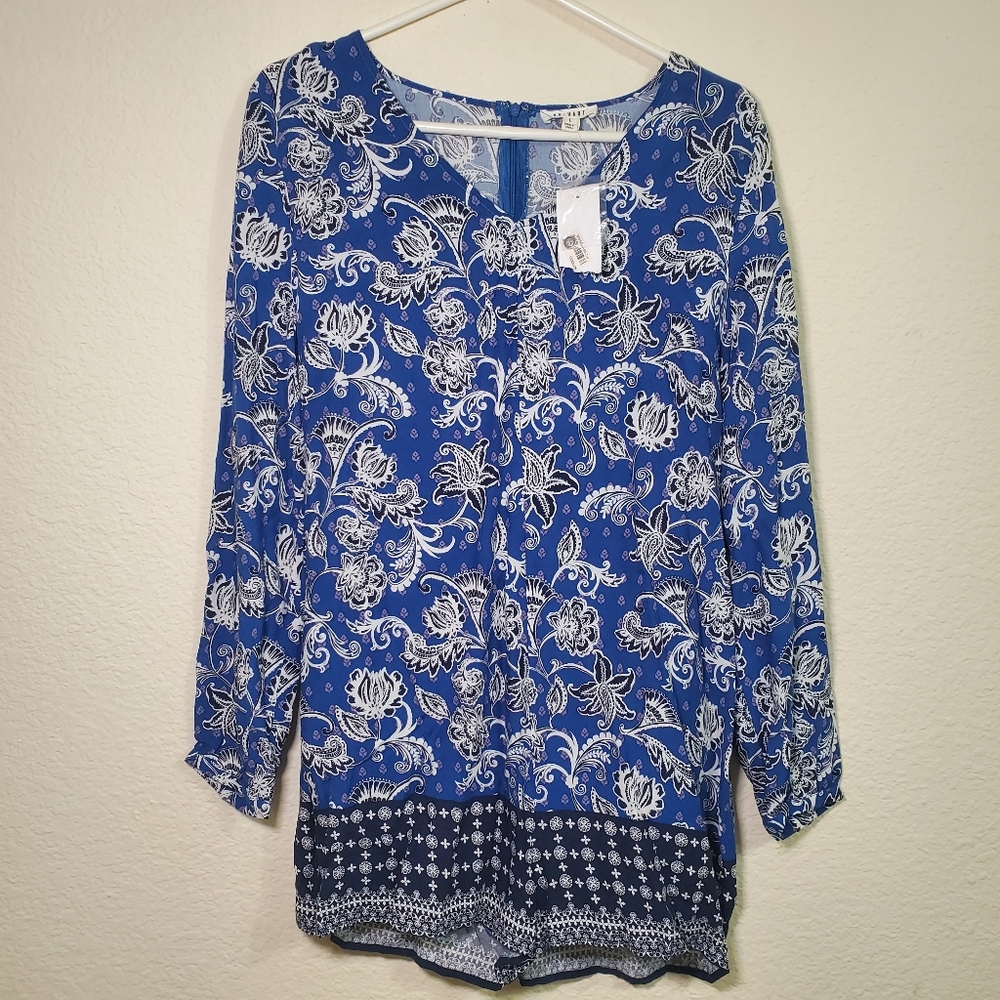 NWT One Heart Blue‎ Long Sleeve Shorts Womens Romper Large Western Country   New